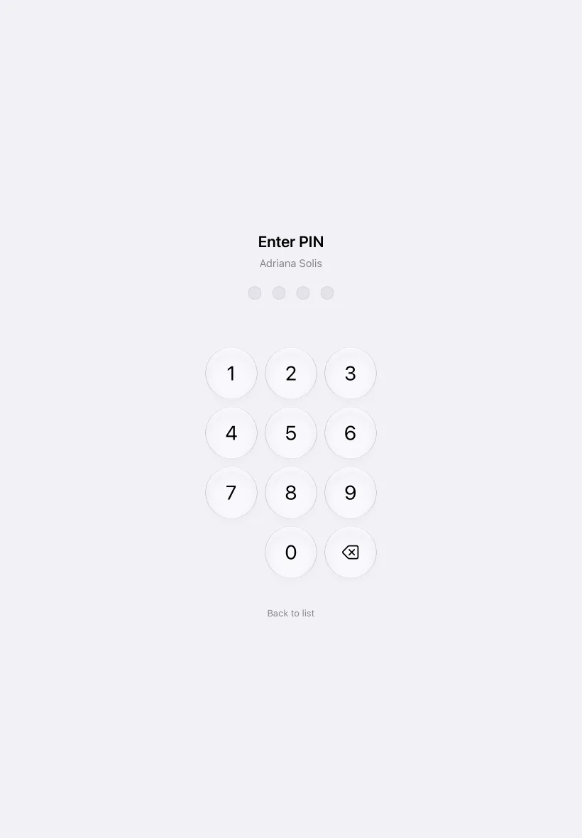 The kiosk’s PIN pad, waiting for Adriana Solis to enter her 4-digit PIN