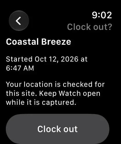 Apple Watch asks to confirm the clock-out and checks the location