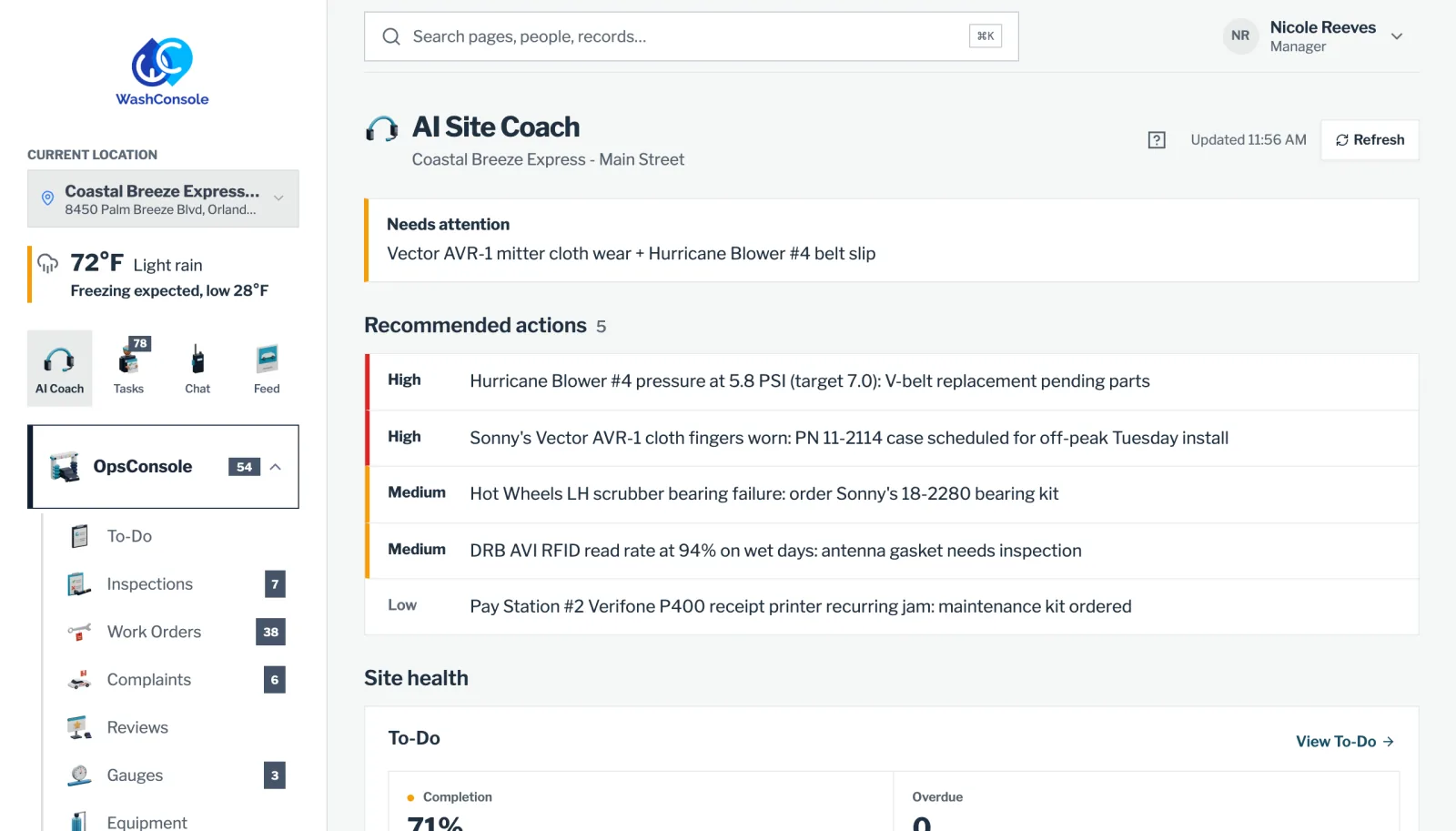AI Site Coach: what needs attention today and the recommended actions