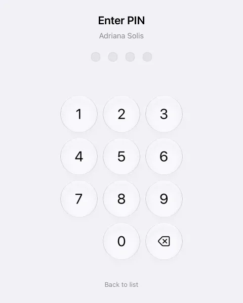 The iPad kiosk asking a crew member for their 4-digit PIN